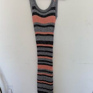 Striped Knit Tank Dress in Gray and Coral